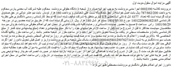 مزایده فروش  تعداد  4377 شل 6 تائی آب معدنی 1/5 لیتری  