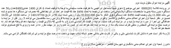 مزایده فروش تعداد 6 کارتن 1400 عددی (8400عدد) و 56 عدد دستگیره بدون بسته بندی...