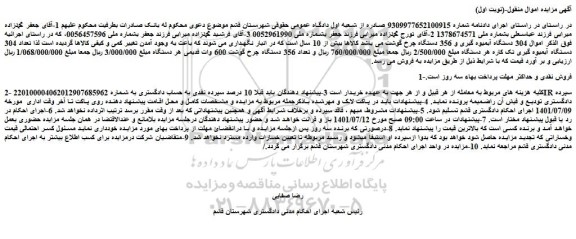 مزایده فروش  304 دستگاه آبمیوه گیری و 356 دستگاه چرخ گوشت  