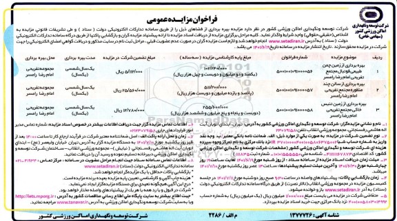فراخوان مزایده بهره برداری از چمن طبیعی فوتبال....