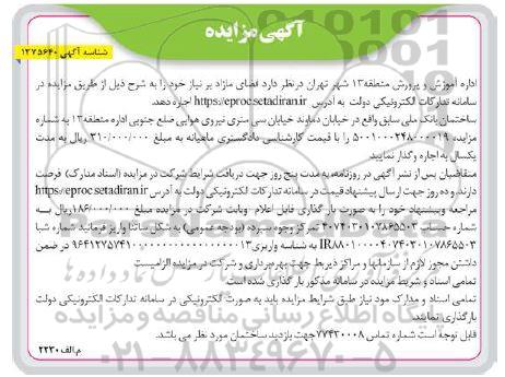 مزایده اجاره فضای مازاد 