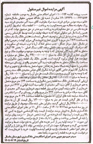 مزایده فروش ششدانگ یک باب مغازه به مساحت 19/91 متر مربع با کاربری تجاری