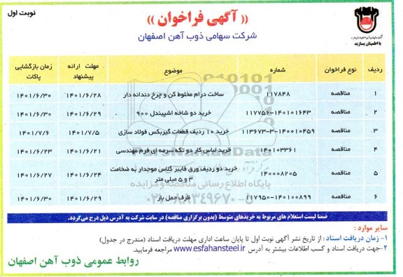 فراخوان مناقصه ساخت درام مخلوط کن و چرخ دندانه دار ...