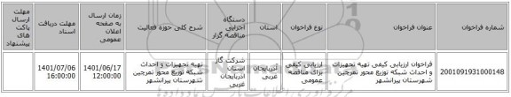 مناقصه، فراخوان ارزیابی کیفی تهیه تجهیزات و احداث شبکه توزیع محور تمرچین شهرستان پیرانشهر