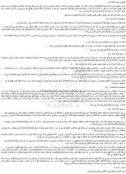 مزایده فروش ملک به مساحت مجموع 160.06 مترمربع (60.23 مترمربع تجاری و 99.83 مترمربع مسکونی) 
