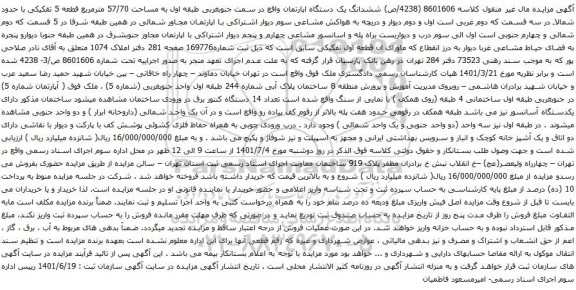 مزایده ششدانگ یک دستگاه اپارتمان