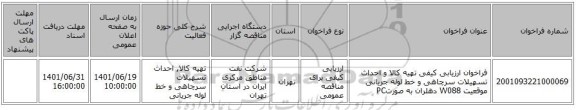 مناقصه، فراخوان ارزیابی کیفی تهیه کالا و احداث تسهیلات سرچاهی و خط لوله جریانی موقعیت W088 دهلران به صورتPC