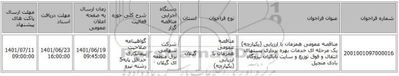 مناقصه، مناقصه عمومی همزمان با ارزیابی (یکپارچه) یک مرحله ای خدمات بهره برداری پستهای انتقال و فوق توزیع و سایت بابائیان نیروگاه بادی منجیل
