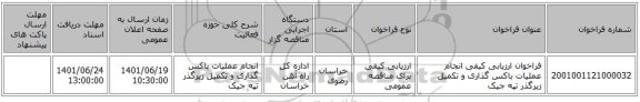 مناقصه، فراخوان ارزیابی کیفی انجام عملیات باکس گذاری و تکمیل زیرگذر تپه جیک