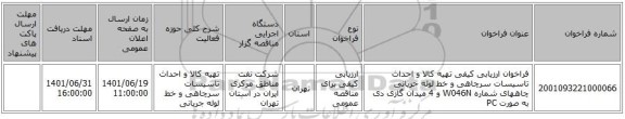 مناقصه، فراخوان ارزیابی کیفی تهیه کالا و احداث تاسیسات سرچاهی و خط لوله جریانی چاههای شماره W046N و 4 میدان گازی دی به صورت PC