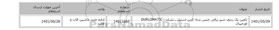 تامین یک ردیف شیر ‎برقی جنس بدنه ‎کربن استیل‏   , نشان : DUPLOMATIC اورجینال