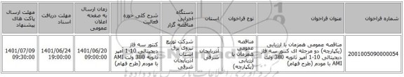 مناقصه، مناقصه عمومی همزمان با ارزیابی (یکپارچه) دو مرحله ای کنتور سه فاز دیجیتالی 10-1 آمپر ثانویه 380 ولت AMI با مودم (طرح فهام)