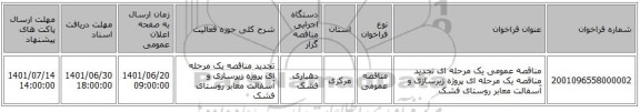 مناقصه، مناقصه عمومی یک مرحله ای تجدید مناقصه یک مرحله ای پروژه زیرسازی و آسفالت معابر روستای فشک