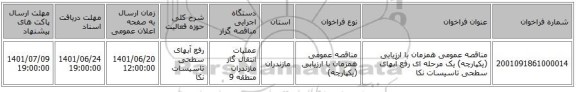 مناقصه، مناقصه عمومی همزمان با ارزیابی (یکپارچه) یک مرحله ای رفع آبهای سطحی تاسیسات نکا