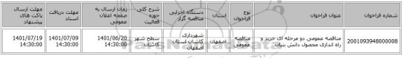 مناقصه، مناقصه عمومی دو مرحله ای خرید و راه اندازی محصول دانش بنیان