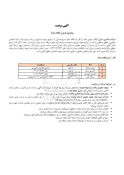 مزایده، مزایده فروش اقلام مازاد