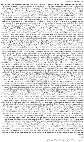 مزایده فروش  1- میز ناهار خوری 4نفره سفید 2-صندلی ناهار خوری و..