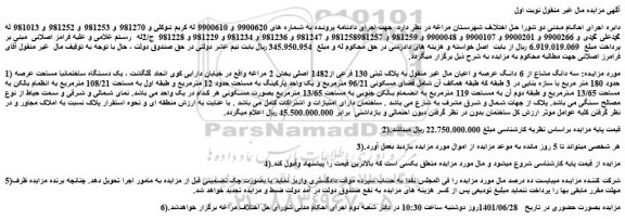مزایده فروش  سه دانگ مشاع از 6 دانگ عرصه و اعیان مال غیر منقول به پلاک ثبتی 130 فرعی از1482 اصلی 