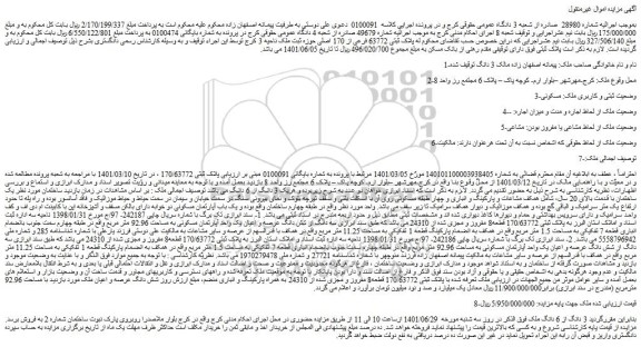 مزایده فروش 3 دانگ از 6 دانگ ملک  