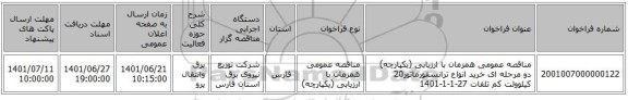 مناقصه، مناقصه عمومی همزمان با ارزیابی (یکپارچه) دو مرحله ای خرید انواع ترانسفورماتور20 کیلوولت کم تلفات 27-1-1-1401