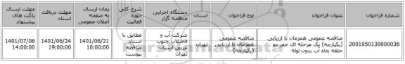مناقصه، مناقصه عمومی همزمان با ارزیابی (یکپارچه) یک مرحله ای حفر دو حلقه چاه آب بدون لوله