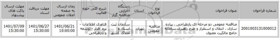 مناقصه، مناقصه عمومی دو مرحله ای بازطراحی ، پیاده سازی ، انتقال و استقرار و طرح راهبری سامانه جامع مالکیت معنوی