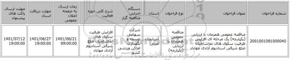مناقصه، مناقصه عمومی همزمان با ارزیابی (یکپارچه) یک مرحله ای افزایش ظرفیت سکوی های تماشاچیان ضلع شرقی استادیوم آزادی مهاباد