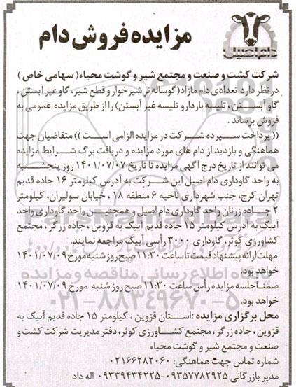 مزایده فروش دام