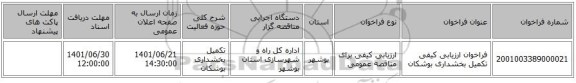 مناقصه، فراخوان ارزیابی کیفی تکمیل بخشداری بوشکان