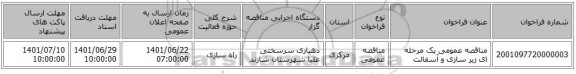 مناقصه، مناقصه عمومی یک مرحله ای زیر سازی و آسفالت
