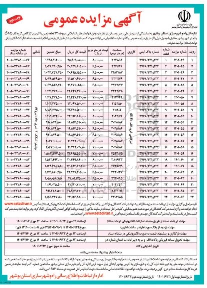 مزایده عمومی واگذاری 23 قطعه زمین با کاربری کارگاهی- نوبت دوم 