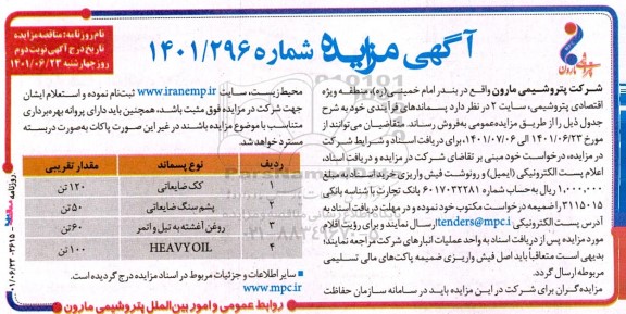 مزایده  پسماندهای فرآیندی - نوبت دوم 