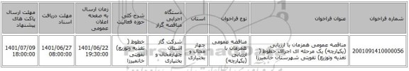 مناقصه، مناقصه عمومی همزمان با ارزیابی (یکپارچه) یک مرحله ای اجرای خطوط ( تغذیه وتوزیع) تقویتی شهرستان خانمیرزا