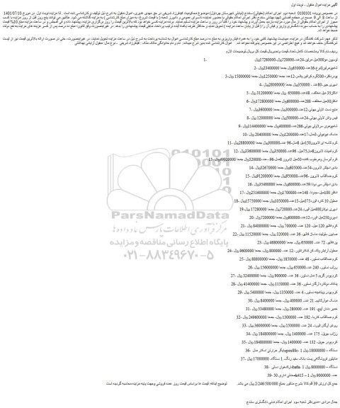 مزایده فروش 1- لوسیون مو300میل مرلین و...