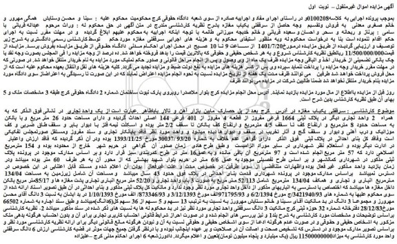 مزایده فروش سرقفلی  یکباب  مغازه 