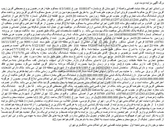 مزایده فروش ششدانگ یک باب تجاری