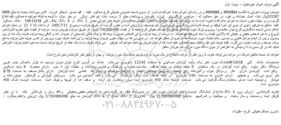 مزایده فروش مقدار  2  دانگ  از  4  دانگ  پلاک  ثبتی  149/14358    ملک   