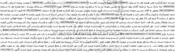 آگهی مزایده خط کارکرده تلفن همراه اول به شماره 09122538441