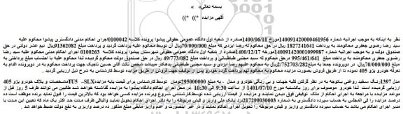مزایده فروش خودرو پژو 405TU5  –SLXمدل 1397رنگ سفید روغنی