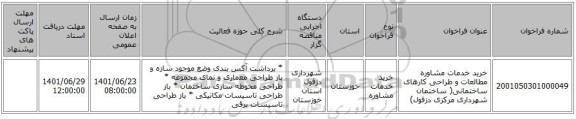 مناقصه، خرید خدمات مشاوره مطالعات و طراحی کارهای ساختمانی( ساختمان شهرداری مرکزی دزفول)