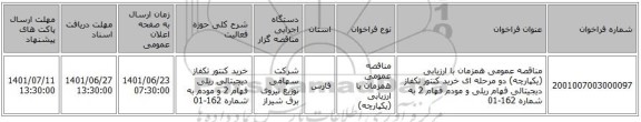مناقصه، مناقصه عمومی همزمان با ارزیابی (یکپارچه) دو مرحله ای خرید کنتور تکفاز دیجیتالی فهام ریلی و مودم فهام 2 به شماره 162-01