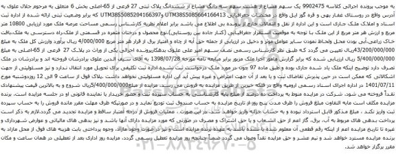 آگهی مزایده یک سهم مشاع از هشت سهم سه دانگ مشاع از ششدانگ پلاک ثبتی 27 فرعی از 65-اصلی بخش 6