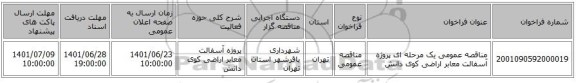 مناقصه، مناقصه عمومی یک مرحله ای پروژه آسفالت معابر اراضی کوی دانش