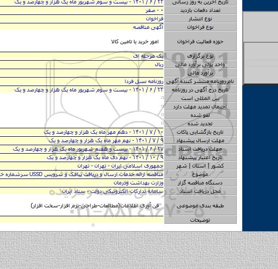 مناقصه, مناقصه ارائه خدمات ارسال و دریافت پیامک و سرویس USSD سرشماره خدماتی ۱۹۰