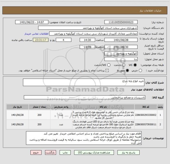 استعلام خرید انواع پایه چراغ