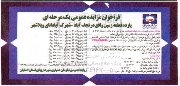 فراخوان مزایده یازده قطعه زمین