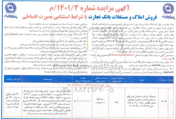 مزایده فروش املاک و مستغلات