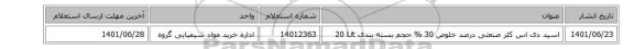 اسید ‎دی اس کلر‏ ‎صنعتی‏ درصد خلوص ‎30 %‏ حجم بسته بندی ‎20 Lit
