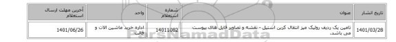 تامین یک ردیف رولیک میز انتقال کربن استیل - نقشه و تصاویر فایل های پیوست می باشد.