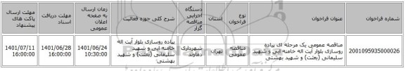 مناقصه، مناقصه عمومی یک مرحله ای پیاده روسازی بلوار آیت اله خامنه ایی و شهید سلیمانی (بعثت) و شهید بهشتی